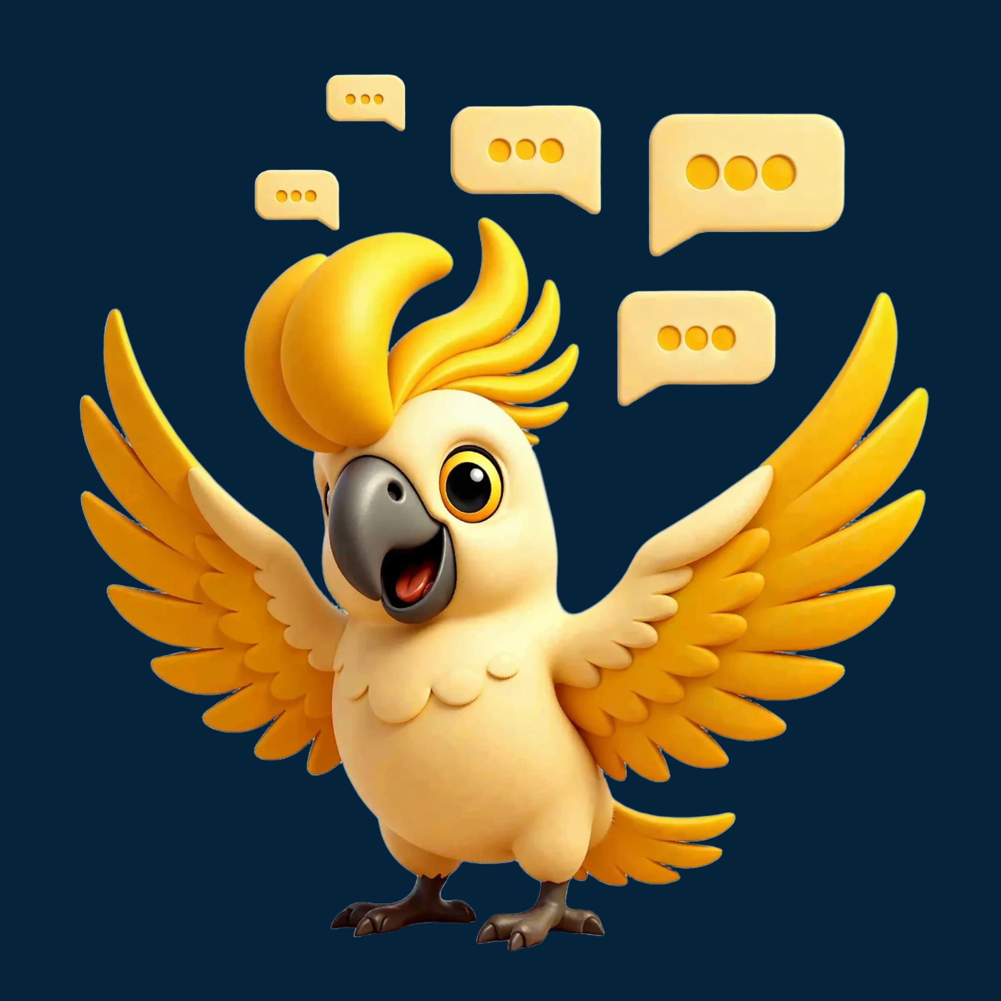 Herald, un cacatoès jaune qui parle, est entouré de SMS.